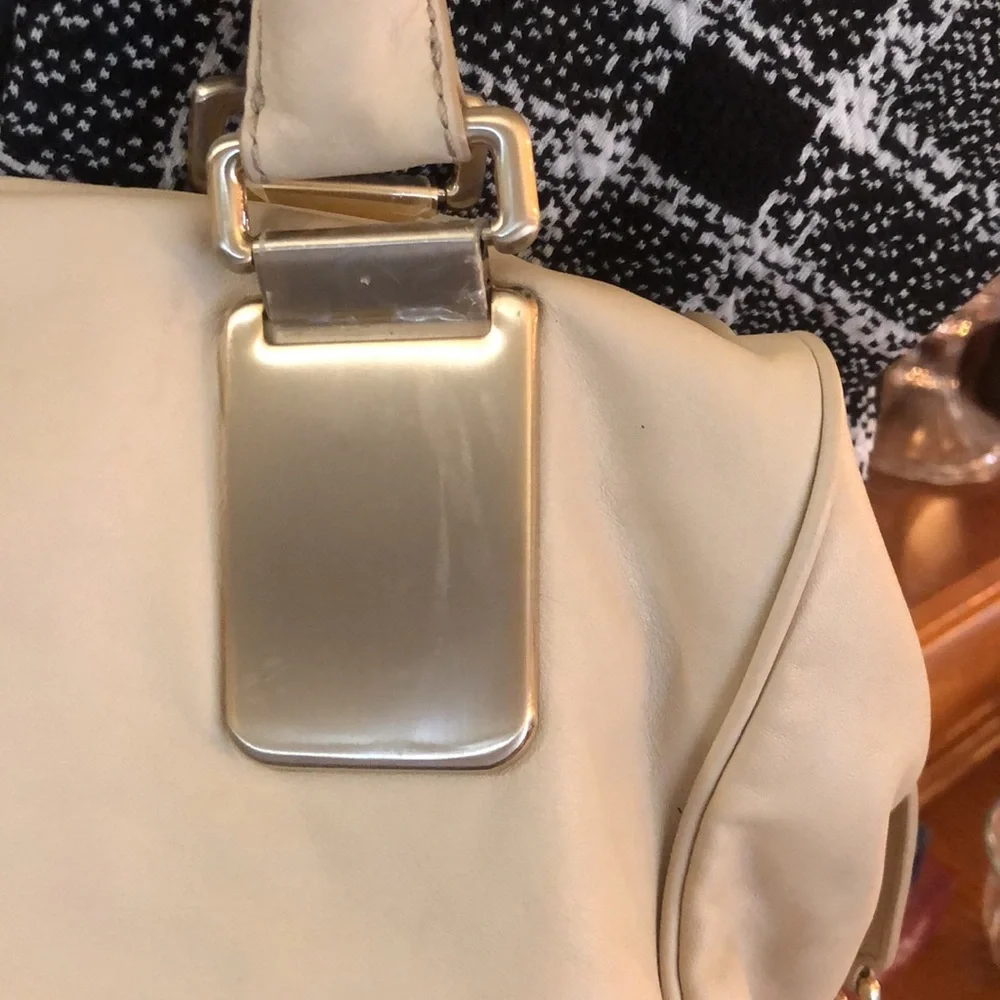 Banana Republic Cream Leather Large Slouchy Hobo Bag with gold colored hardware
